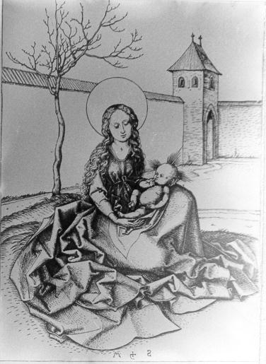 Ficonofue.com - Virgen con el Niño - Autor : Schongauer, Martin - Area : Vida de la Virgen - Ciclo : Virgen con el Niño - Estilo : Gótico Final - Género : Grabado